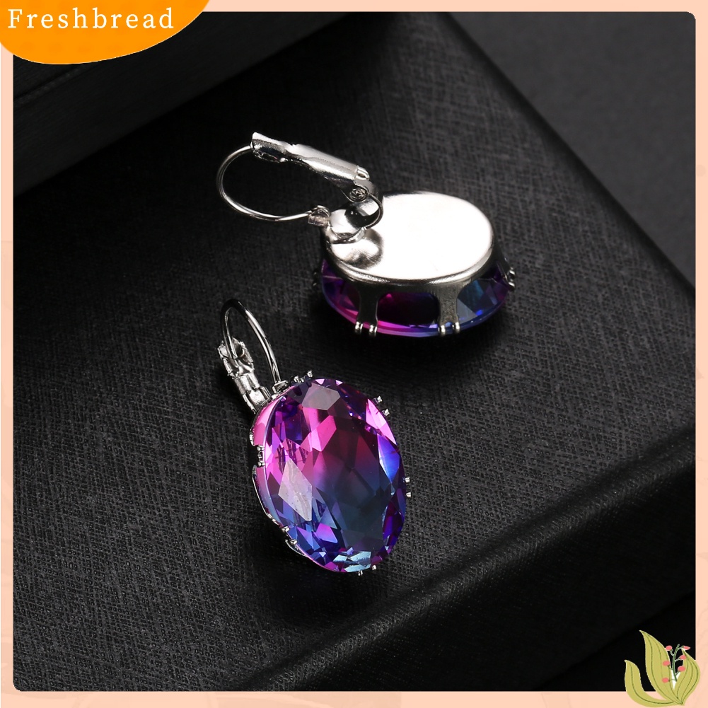 &lt; Freshbread &gt; Fashion Wanita Oval Cubic Zirconia Hias Menjuntai Leverback Earrings Perhiasan Hadiah