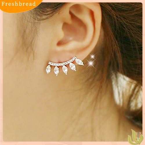 &lt; Freshbread &gt; Fashion Perak Disepuh Marquise Cut Berlian Imitasi Mahkota Telinga Menyapu Pejantan Anting