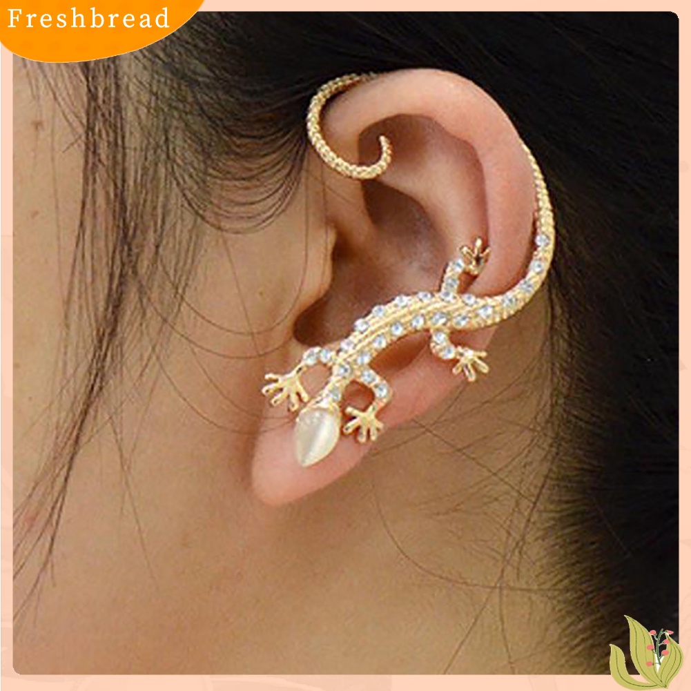 &lt; Freshbread &gt; Wanita Fashion Gothic Punk Berlian Imitasi Tokek Cicak Telinga Manset Stud Klip Anting