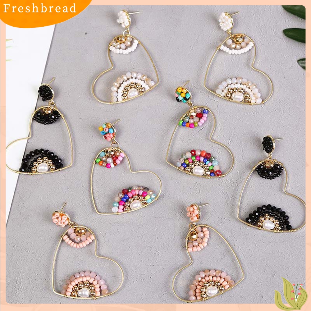 &lt; Freshbread &gt; Boho Wanita Manik-Manik Hati Besar Berongga Menjuntai Telinga Stud Anting Pesta Club Earrings