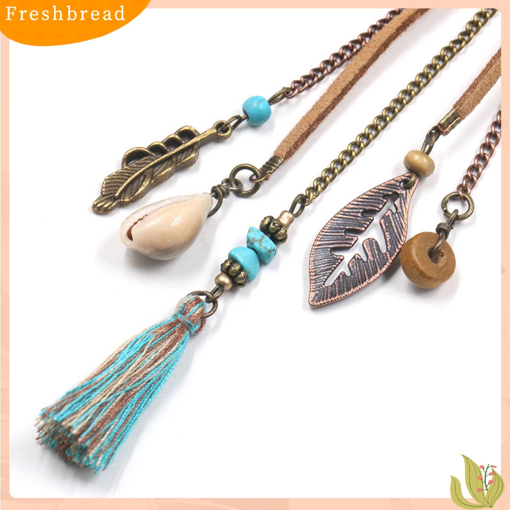 &lt; Freshbread &gt; Wanita Boho Bunga Matahari Shell Ox Tanduk Rumbai Menjuntai Anting Eardrop Perhiasan Hadiah