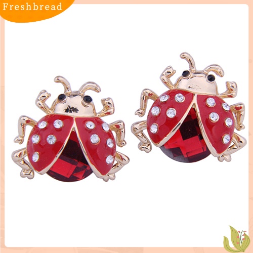 &lt; Freshbread &gt; Wanita Lucu Ladybird Bentuk Berlian Imitasi Ear Stud Beetle Ladybug Hadiah Anting