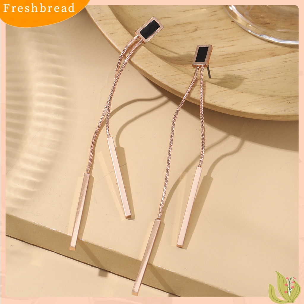 &lt; Freshbread &gt; 1pasang Anting Wanita Warna Vibrant Gaya Sederhana Mengkilap Anti-Oksidasi Friendly Untuk Kulit Hias Tembaga Rumbai Panjang Geometris Persegi Drop Earrings Hadiah Untuk Perempuan