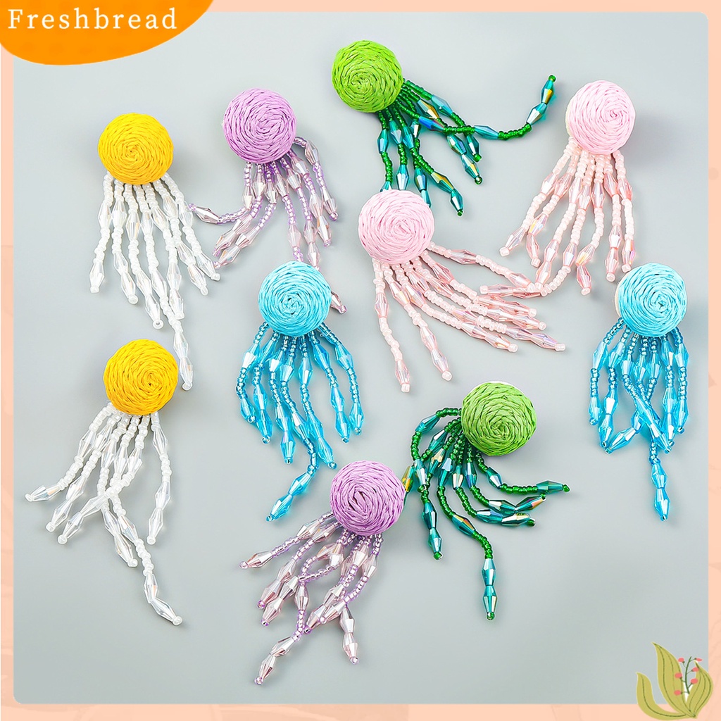 &lt; Freshbread &gt; 1pasang Anting Wanita Warna Kontras Berlebihan Ringan Tahan Lama Portabel Kepala Bulat Dikepang Rumbai Manis Menjuntai Anting-Anting Lady Earrings Jewelry