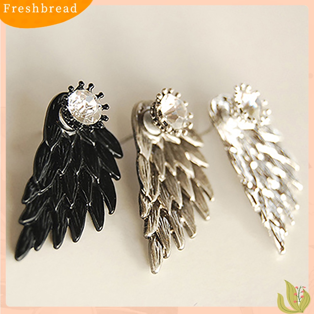 &lt; Freshbread &gt; 1pasang Ear Studs Berlian Imitasi Hias Hadiah Natal Alloy Wanita Sayap Malaikat Ear Studs Untuk Kehidupan Sehari-Hari