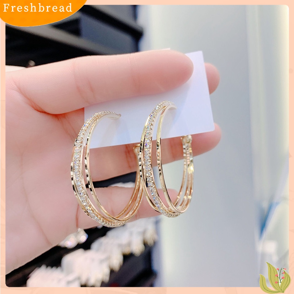 &lt; Freshbread &gt; 1pasang Anting Lady Bulat Berlian Imitasi Portable Anting Menjuntai Anti Cacat Untuk Kerja