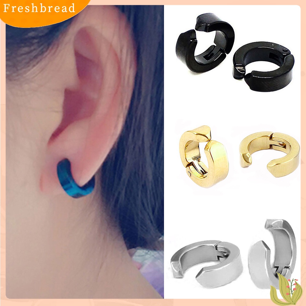 &lt; Freshbread &gt; 2Pcs Punk Unisex Stainless Steel Non-Piercing Klip On Cuff Hoop Earrings Jewelry