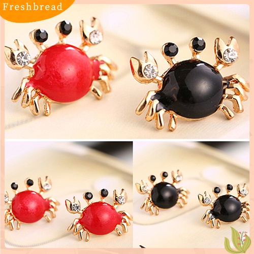 &lt; Freshbread &gt; Wanita Kehidupan Laut Kepiting Berlian Imitasi Ear Studs Golden Alloy Earrings Fashion Jewelry