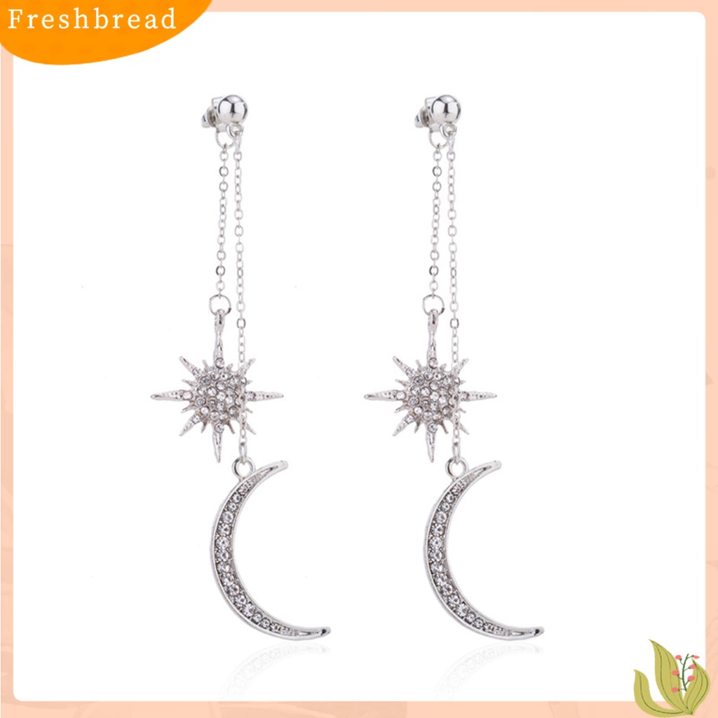 &lt; Freshbread &gt; 1pasang Anting Menjuntai Bulan Bintang Perhiasan Berlian Imitasi Berkilau Electroplating Stud Earrings Untuk Pakaian Sehari-Hari