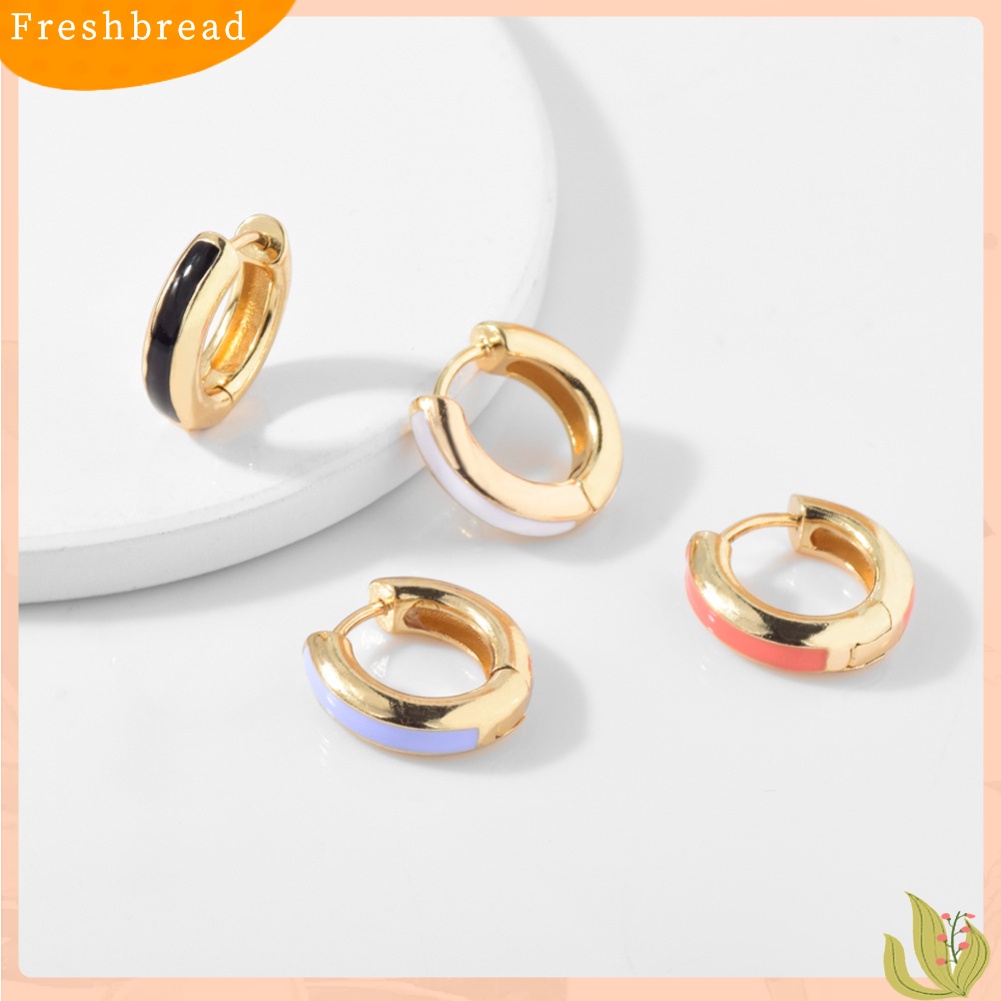 &lt; Freshbread &gt; 1Pc Fashion Wanita Enamel Bulat Huggie Anting Tindik Perhiasan Hadiah Natal