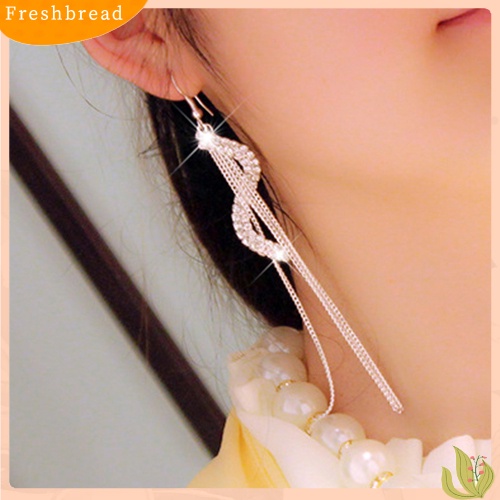 &lt; Freshbread &gt; Fashion Wanita Bentuk S Jumbai Panjang Berlian Imitasi Kait Menjuntai Anting Linear