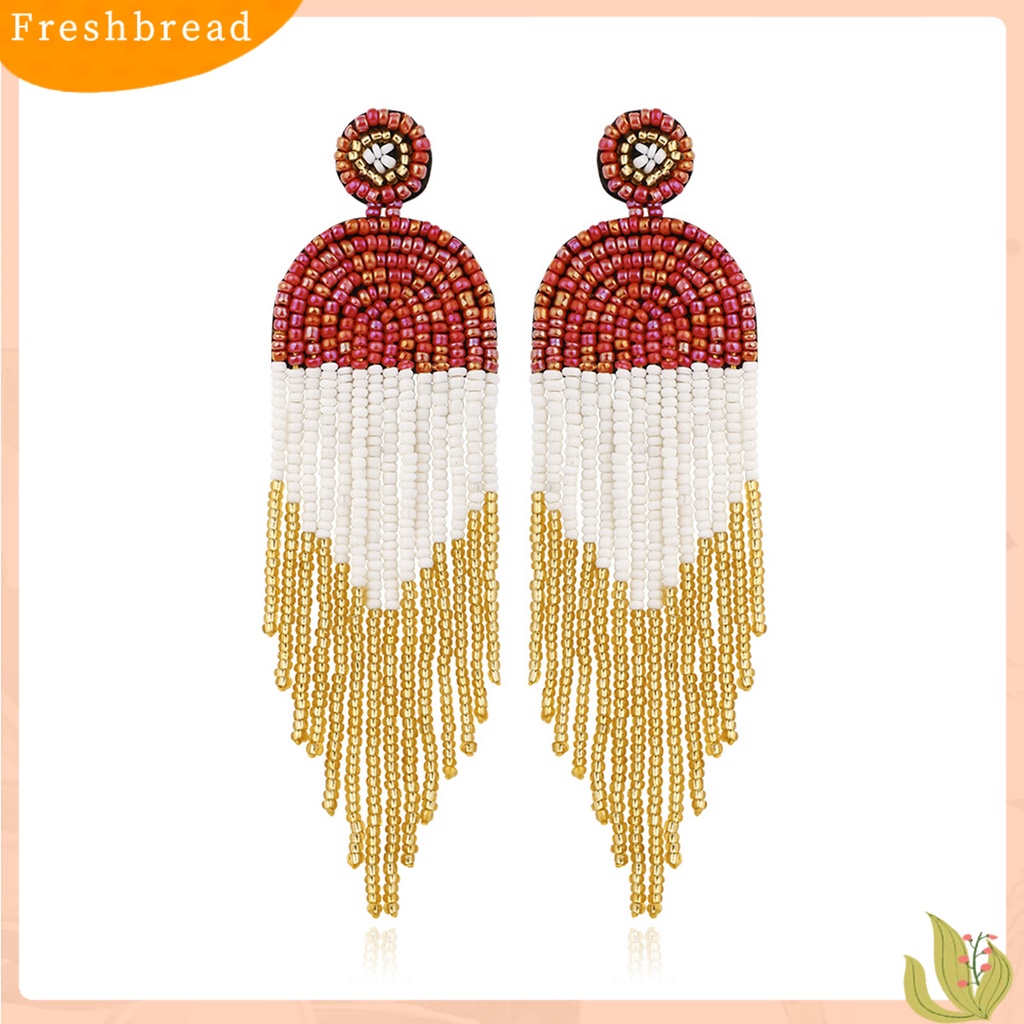 &lt; Freshbread &gt; 1pasang Anting Tusuk Manik-Manik Warna-Warni Jumbai Perhiasan Vintage Manik-Manik Menjuntai Anting Untuk Pacaran