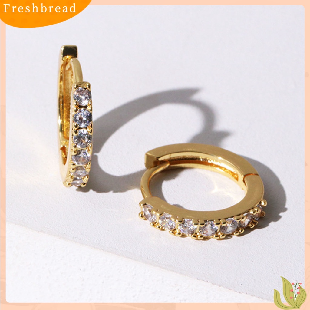 &lt; Freshbread &gt; 1pasang Anting Hoop Wanita Bulat Berlian Imitasi Mengkilap Friendly Untuk Kulit Lingkaran Tindik Lady Earrings Untuk Pacaran