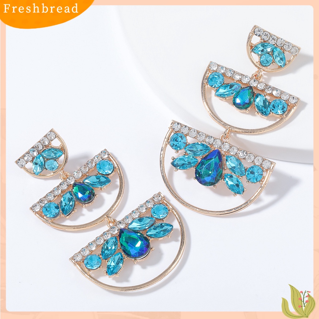 &lt; Freshbread &gt; Anting Warna-Warni Geometris Alloy Setengah Lingkaran Anting Menjuntai Panjang Untuk Wanita