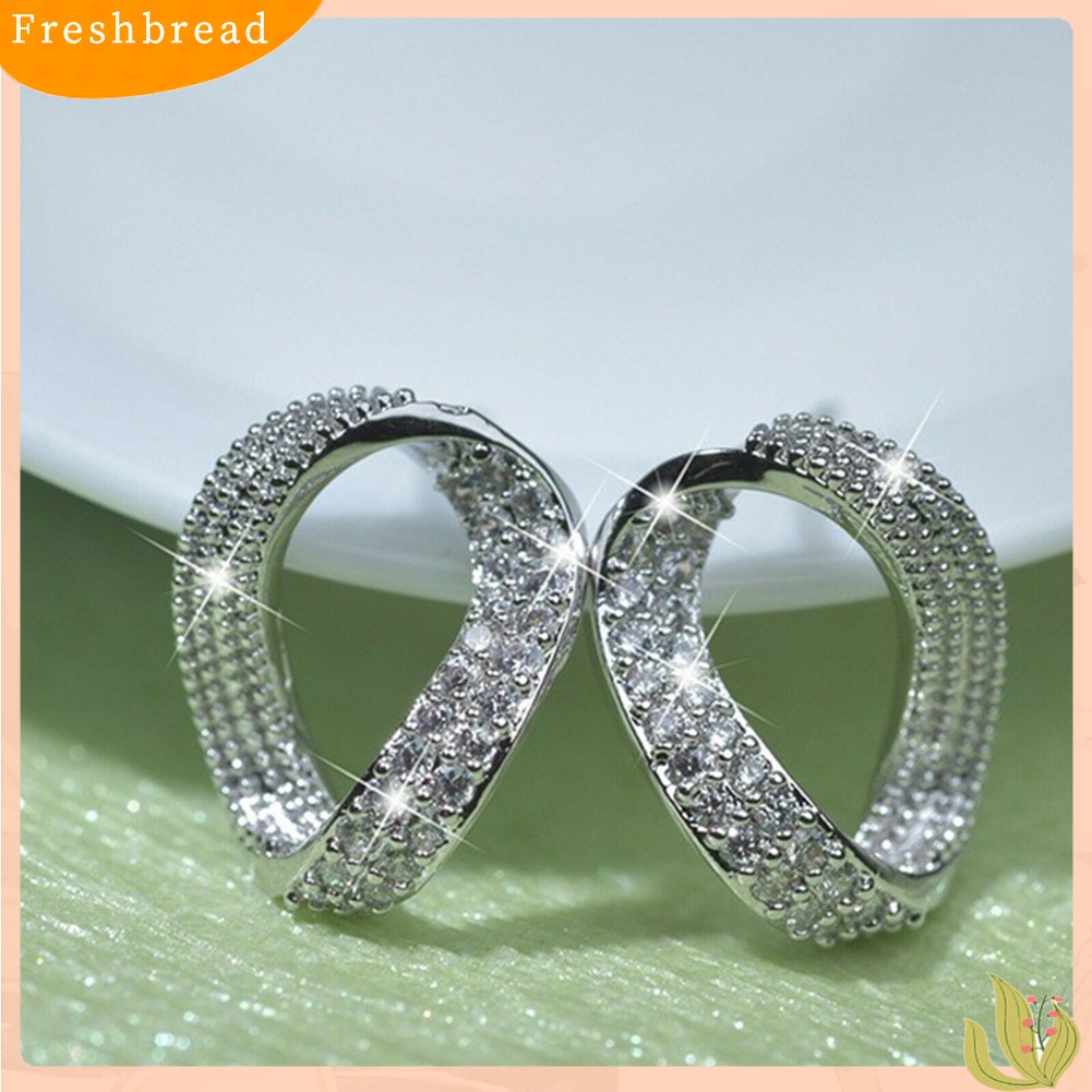 &lt; Freshbread &gt; Wanita Elegan Penuh Cubic Zirconia Geometric Ear Stud Earrings Hadiah Perhiasan Pesta