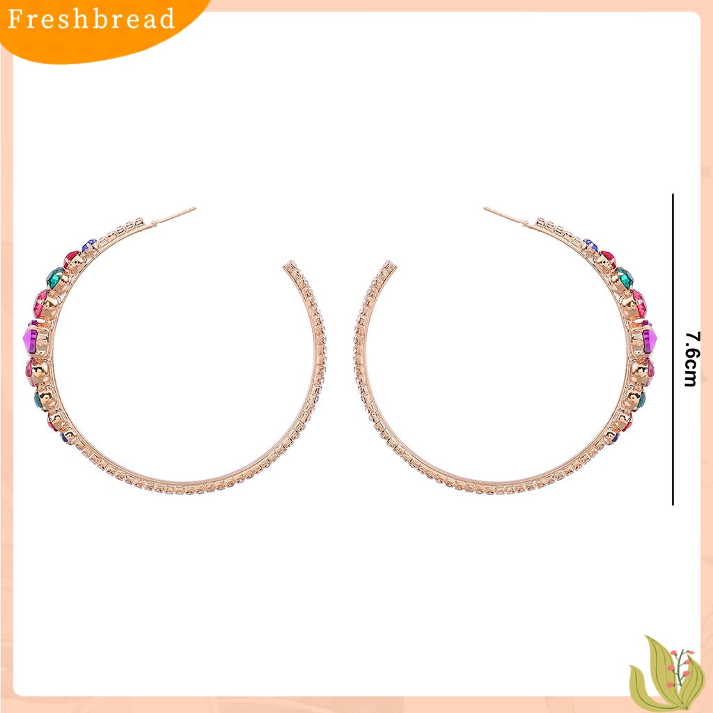 &lt; Freshbread &gt; 1pasang Anting Hoop Lingkaran Besar Tidak Alergi Electroplating Berlian Imitasi Mengkilap Hias Dekorasi Nickle Gratis Perhiasan Pesta Anting Hoops Wanita Hadiah