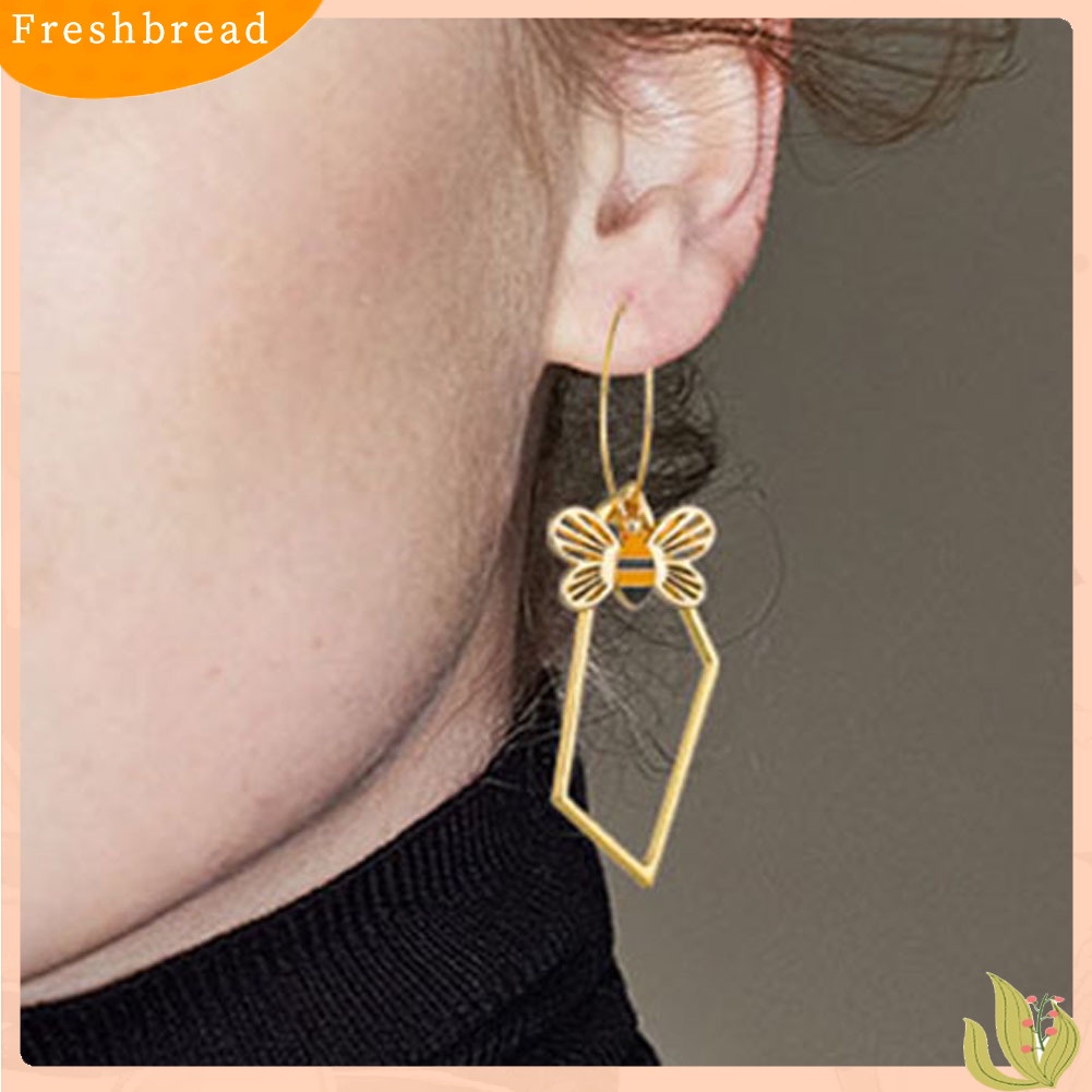 &lt; Freshbread &gt; Fashion Wanita Berongga Persegi Lebah Cherry Rose Panjang Menjuntai Hoop Earrings Perhiasan