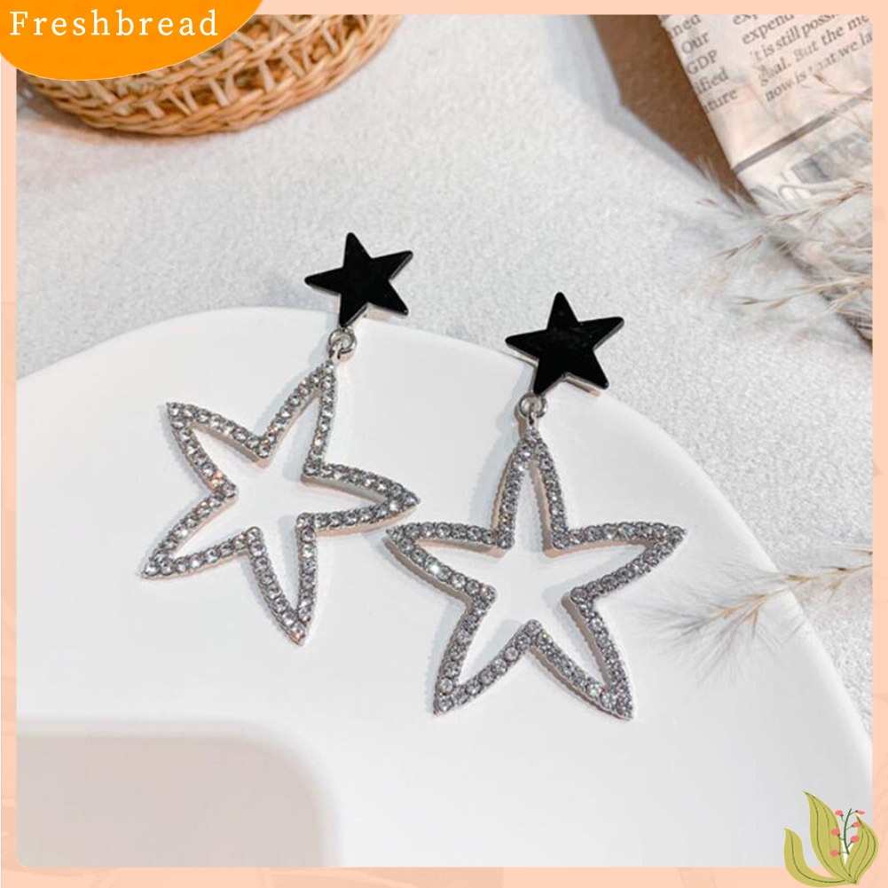 &lt; Freshbread &gt; Fashion Wanita Berlian Imitasi Bintang Bunga Menjuntai Ear Drop Earrings Pesta Perhiasan Hadiah