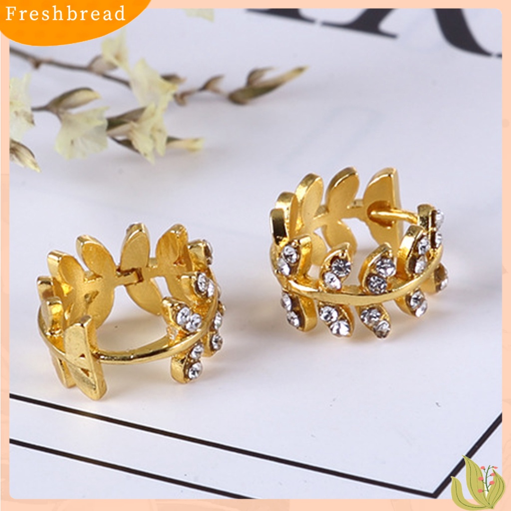 &lt; Freshbread &gt; 1pasang Huggie Earrings Tahan Korupsi Kelengketan Besar Warna Kontras Bentuk Daun Bulat Pesta Huggie Earrings Perhiasan Wanita