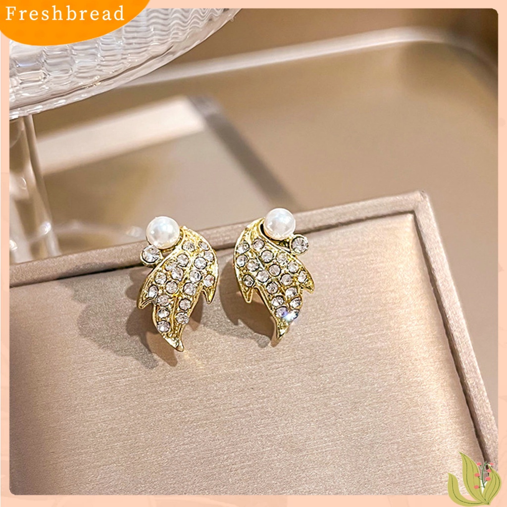 &lt; Freshbread &gt; 1pasang Ear Studs Geometric Shiny Full Rhinestones Sparkling Electroplating Hias Hadiah Wanita Maple Leaf Stud Earrings Musim Gugur Perhiasan Aksesori Busana