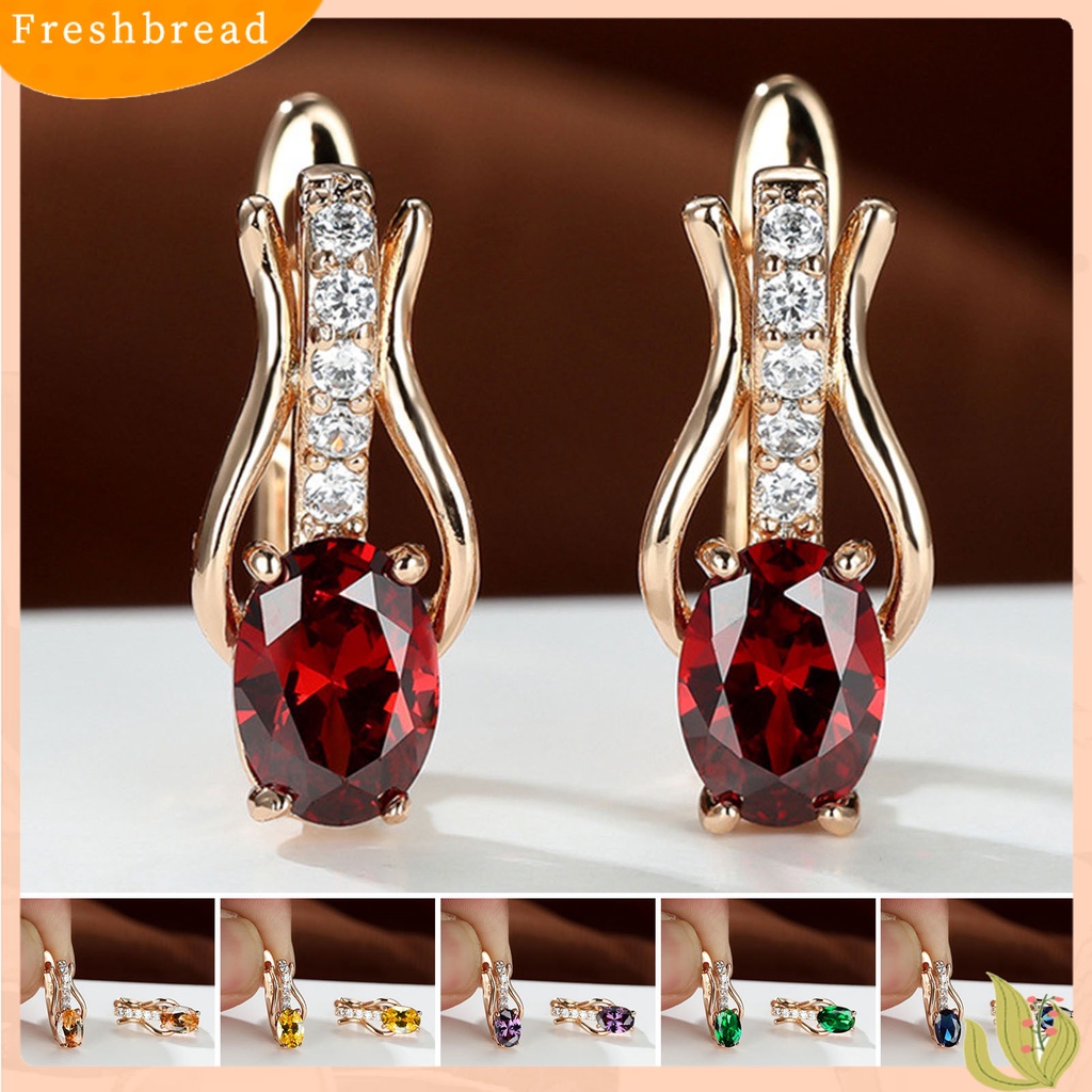 &lt; Freshbread &gt; 1pasang Drop Earrings Oval Potong Batu Permata Imitasi Temperamen Shiny Cubic Zirconia Tergabung Hadiah Wanita Mewah Menjuntai Anting Perhiasan Pernikahan