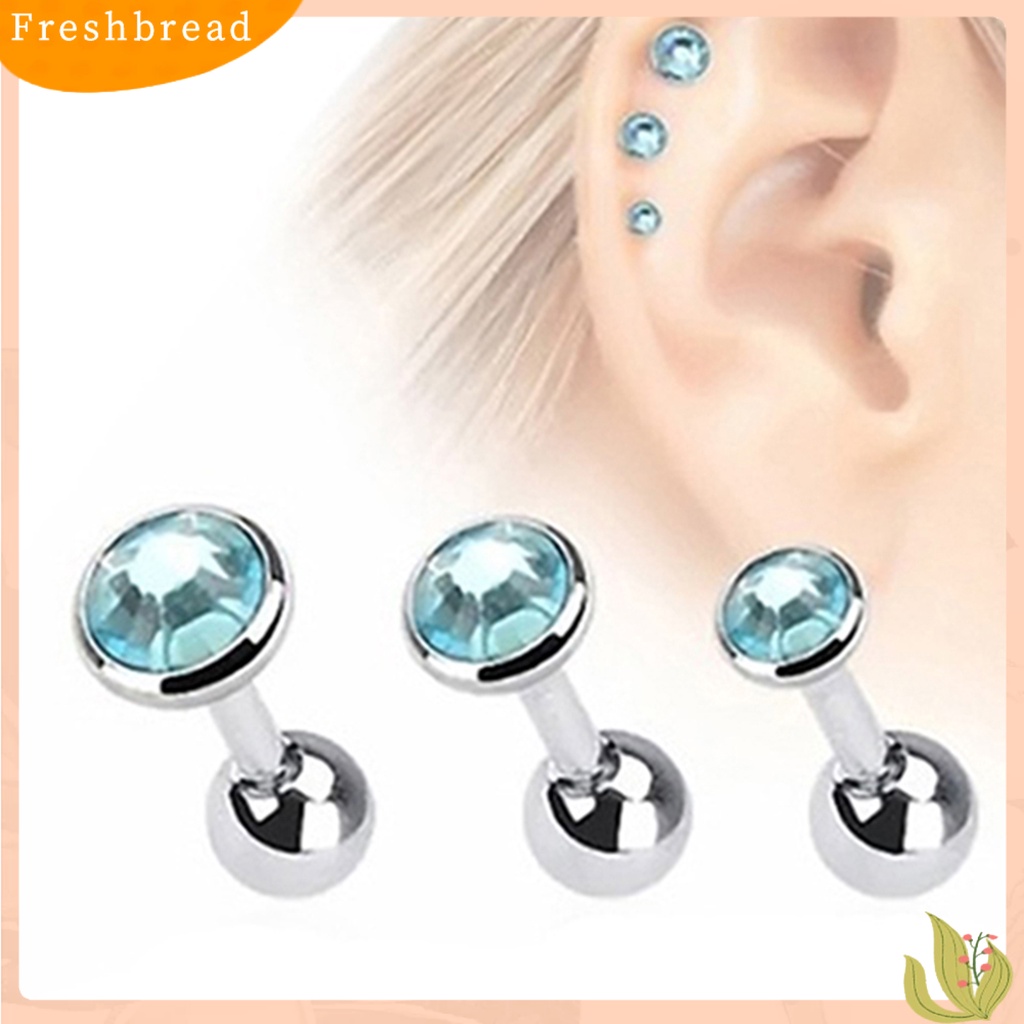 &lt; Freshbread &gt; 3Pcs/Set Wanita Fashion Anting Giwang Telinga Berlian Imitasi Bulat Stainless Steel Untuk Pesta