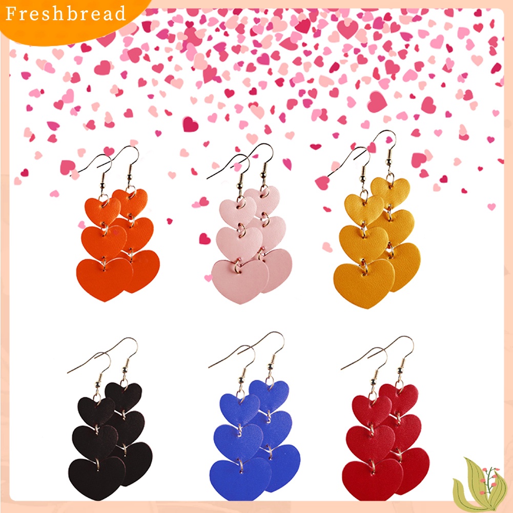 &lt; Freshbread &gt; Wanita 3lapis Cinta Hati Menjuntai Kulit Imitasi Anting Kait Hadiah Hari Valentine