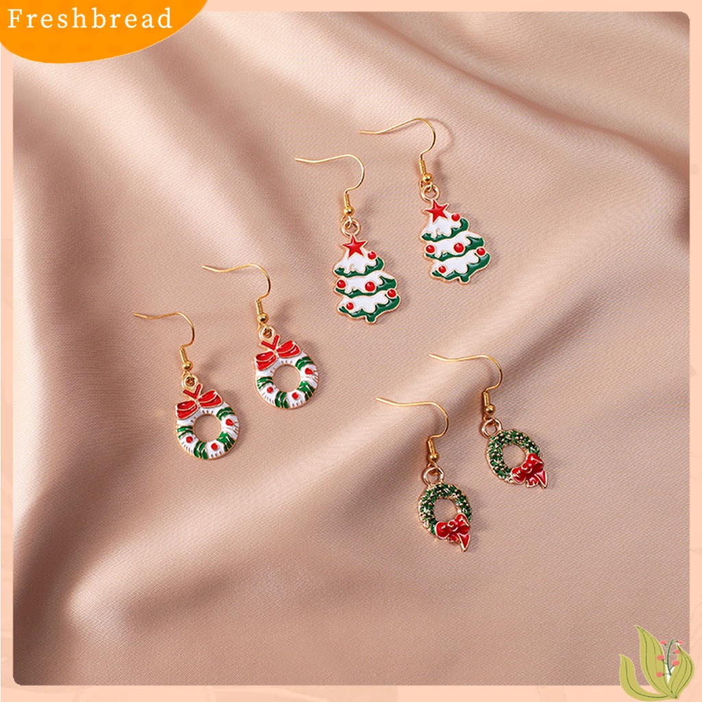 &lt; Freshbread &gt; 1pasang Anting Menjuntai Pohon Natal Snowman Dripping Oil Santa Claus Earrings Perhiasan Aksesori