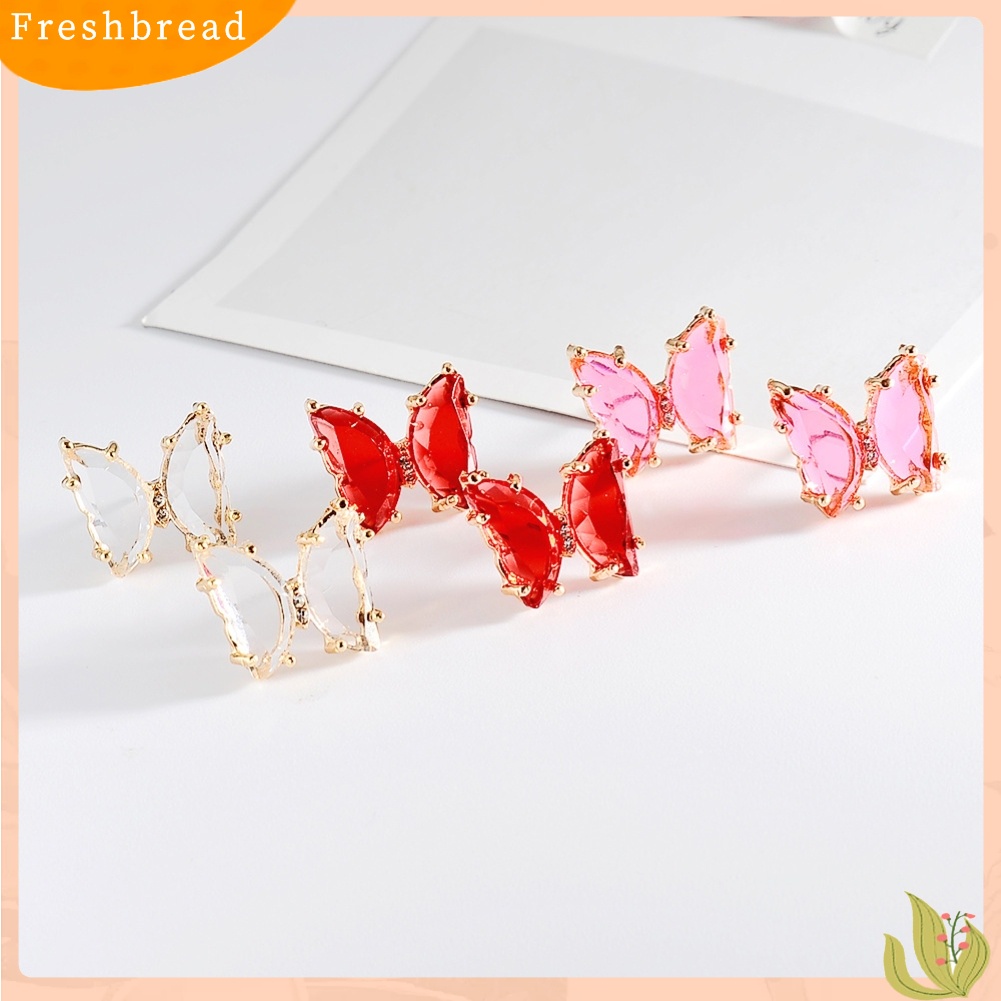 &lt; Freshbread &gt; Transparan Kupu-Kupu Telinga Pejantan Sederhana Kristal Imitasi Anting Wanita Eardrop Perhiasan