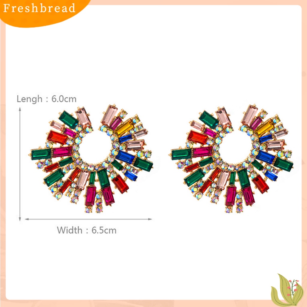 &lt; Freshbread &gt; 1pasang Anting Tusuk Bentuk Bunga Matahari Multicolor Rhinestones Perhiasan Anting Bohemian Vintage Untuk Pantai