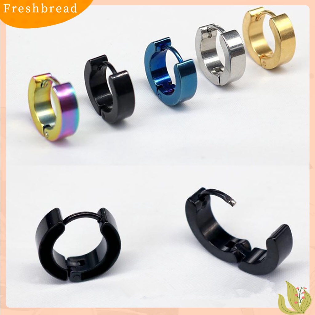 &lt; Freshbread &gt; Anting Bulat Aman Tidak Luntur Unisex Unisex Klip Telinga Bulat Stainless Steel Untuk Club Belanja Pakaian Sehari-Hari