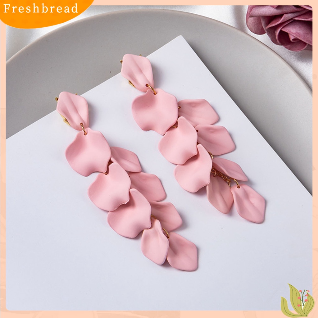 &lt; Freshbread &gt; 1pasang Bersinar Elegan Wanita Anting Ornamen Kelopak Mawar Panjang Rumbai Drop Earrings Perhiasan Aksesori