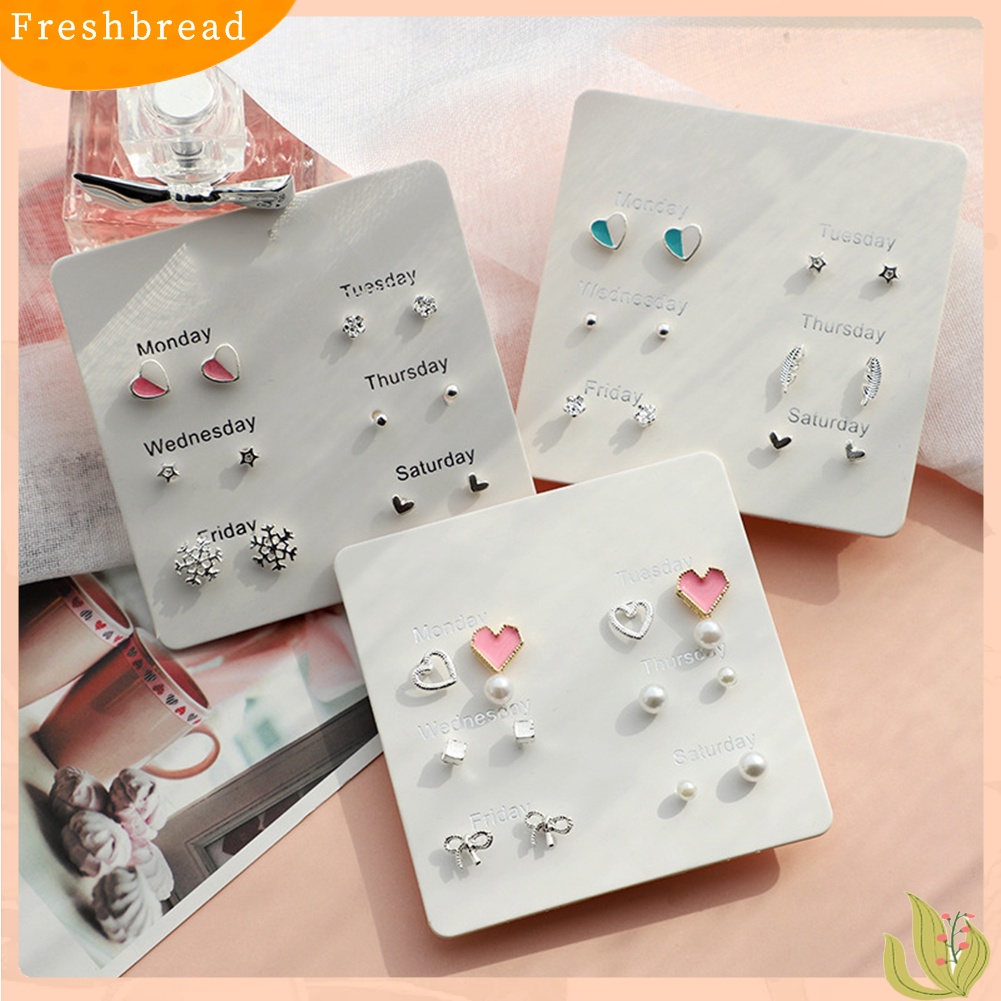 &lt; Freshbread &gt; 6Prs/Set Fashion Wanita Hati Bulu Kepingan Salju Lingkaran Telinga Stud Earrings Jewelry