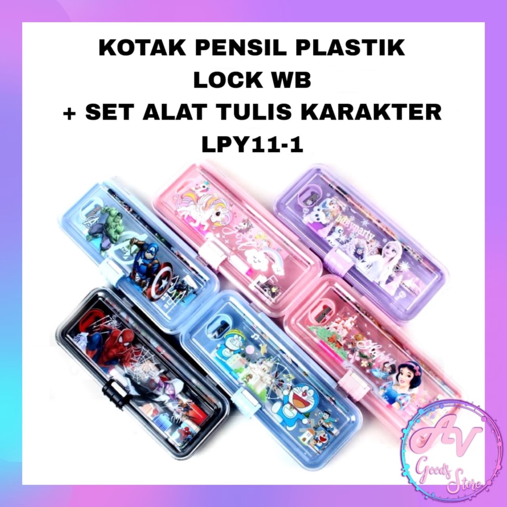 

Kotak Pensil Plastik Lock WB + Set Alat Tulis Karakter LPY11-1 / Tempat Pensil