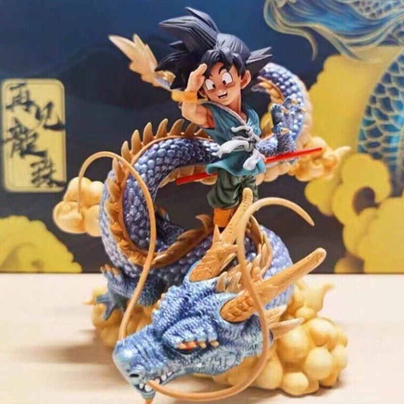 Dragon Ball Z Patung GK Son Goku in Blue GI on Mystical Blue Shenron Vasesion Pvc Figure Mainan Mobil Ornamen