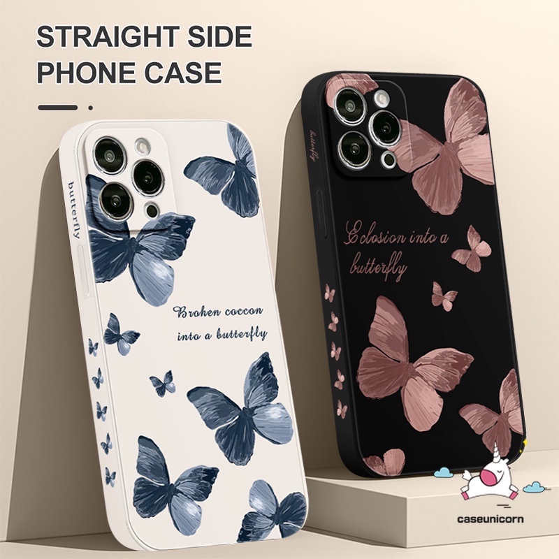 IPHONE Casing Ponsel Motif Sisi Tepi Lurus Kompatibel Untuk Iphone11 7Plus XR 13 12 14 11 Pro Max 6 7 8 6S Plus X XS Max SE 2020 Fantasy Butterfly Tpu Soft Back Cover Cases