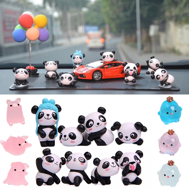 Ornamen Spion Konsol Tengah Mobil Kartun Panda/Dekorasi Hewan Mobil Berperekat/Ornamen Hias Untuk Lanskap Mikro/Desktop Boneka Babi Lucu/Hiasan Interior