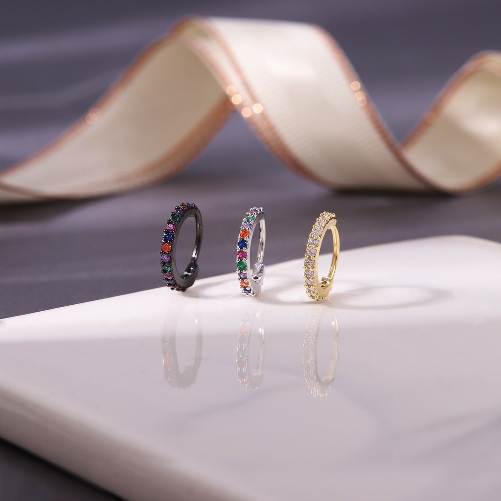 1-3pcs6 /8/10mm Kristal Mini Hoop Earrings Huggie Kecil Tipis Tulang Rawan Anting-Anting Tembaga Tragus Rook Lobe Auricle Helix Piercing