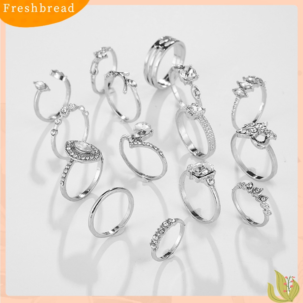 {In Stock} 15Pcs/Set Wanita Bohemian Buatan Batu Permata Berlian Imitasi Jari Cincin Perhiasan Hadiah