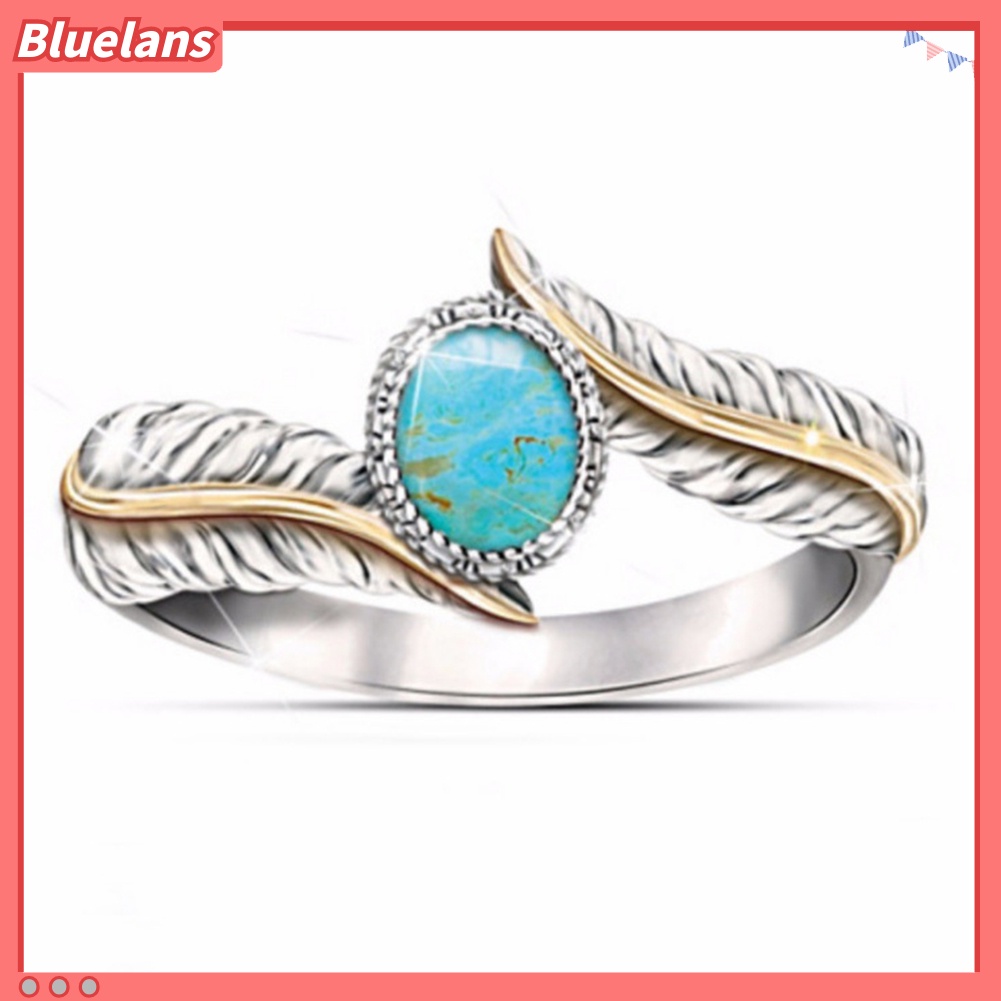 {In Stock} Mewah Wanita Faux Turquoise Hias Bulu Cincin Cocktail Pesta Perhiasan Hadiah