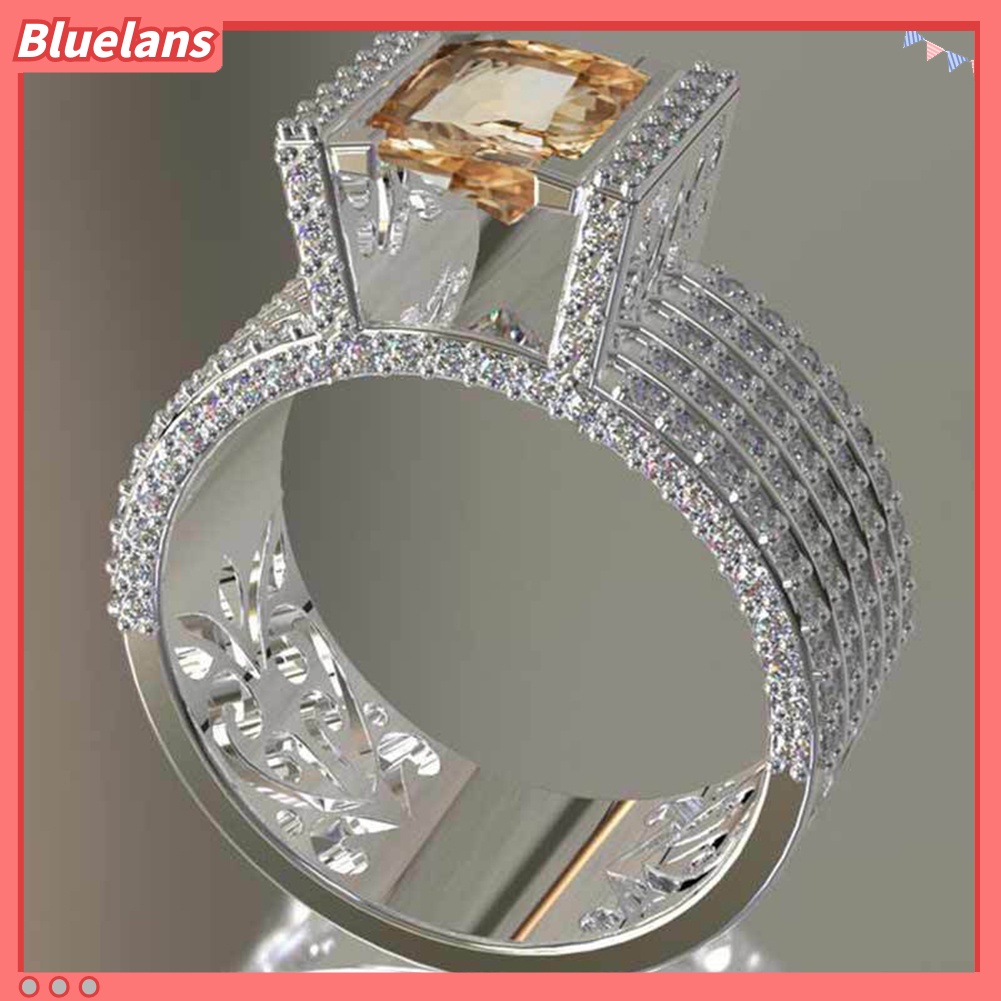 {In Stock} Fashion Wanita Berongga Kerawang Zirkon Berlian Imitasi Jari Cincin Pengantin Perhiasan Hadiah