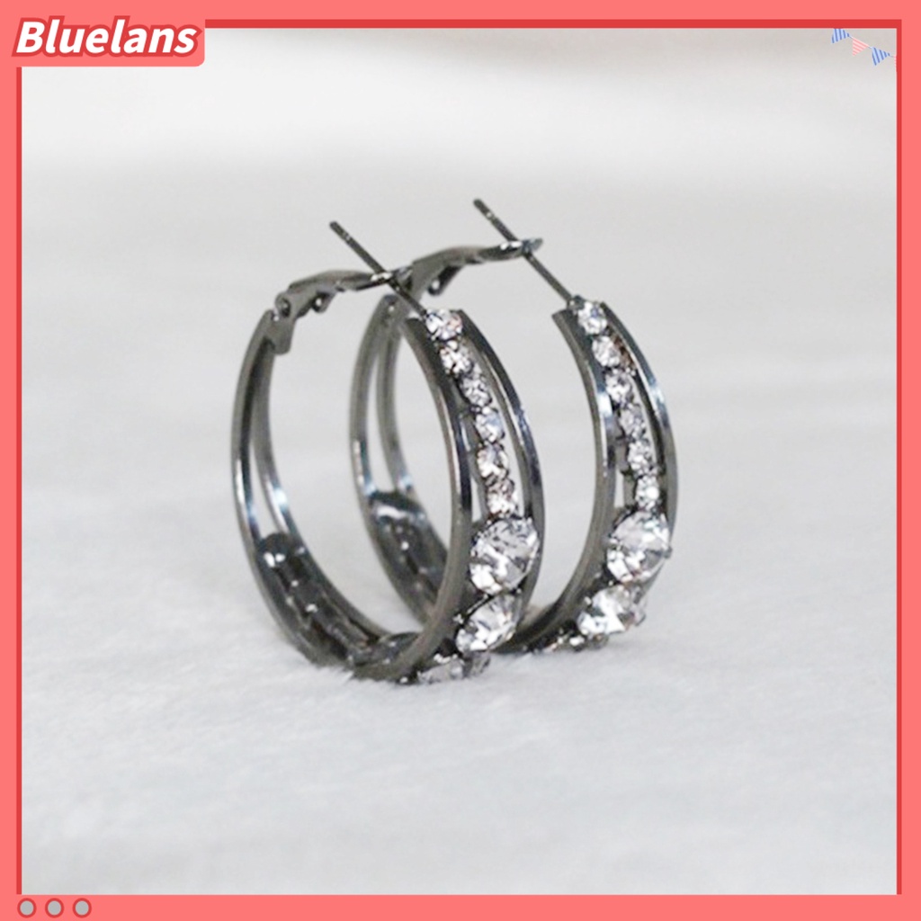 {In Stock} Anting Wanita Berlian Imitasi Berkilau Menarik Hias Hoop Earrings Piercing Perhiasan Untuk Pesta