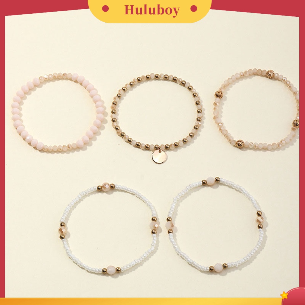 5 Pcs Gelang Elastis Bahan Alloy Warna Gold Silver Untuk Wanita