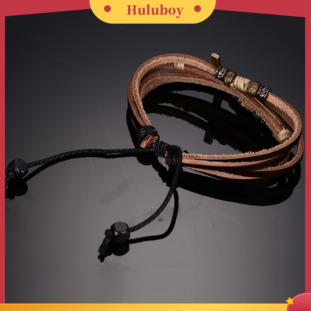 {Ready Stock} Retro Kulit Imitasi Gelang Salib Bangle Wanita Pria Perhiasan Rantai Tali Yang Dapat Disesuaikan