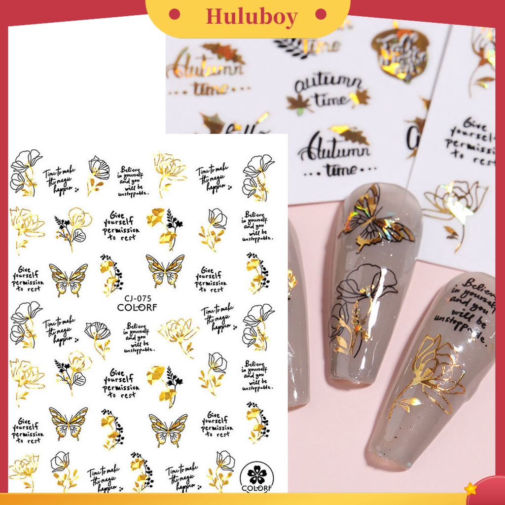 {In Stock} 2lembar Stiker Nail Art Gloss Perekat Diri Tidak Luntur DIY Kuat Lengket Kupu-Kupu Maple Daun Manicure Decal Nail Salon Supply