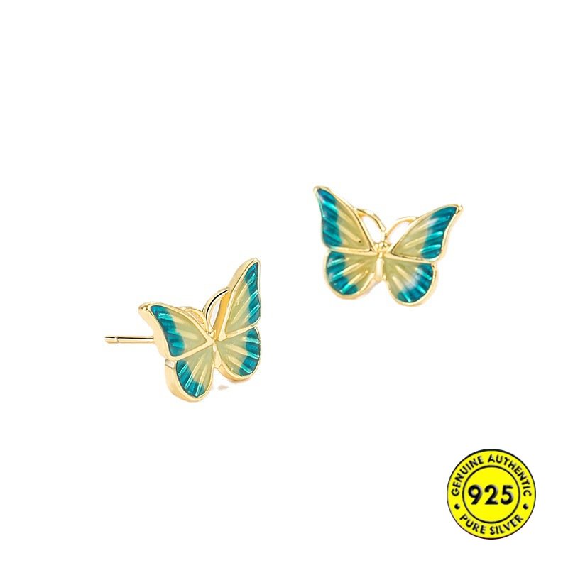 Giwang Kupu-Kupu Warna Enamel Gaya Lukisan Minyak Anting Halus Wanita U1202