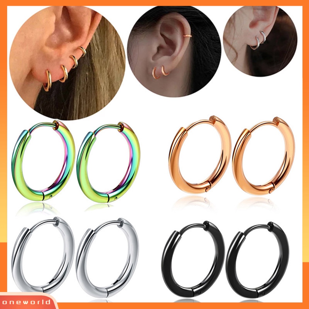 [ONE] 1pasang Anting Hoop Stainless Steel Geometris Elegan Dipoles Warna Perak Anting Lingkaran Logam Fashion Perhiasan