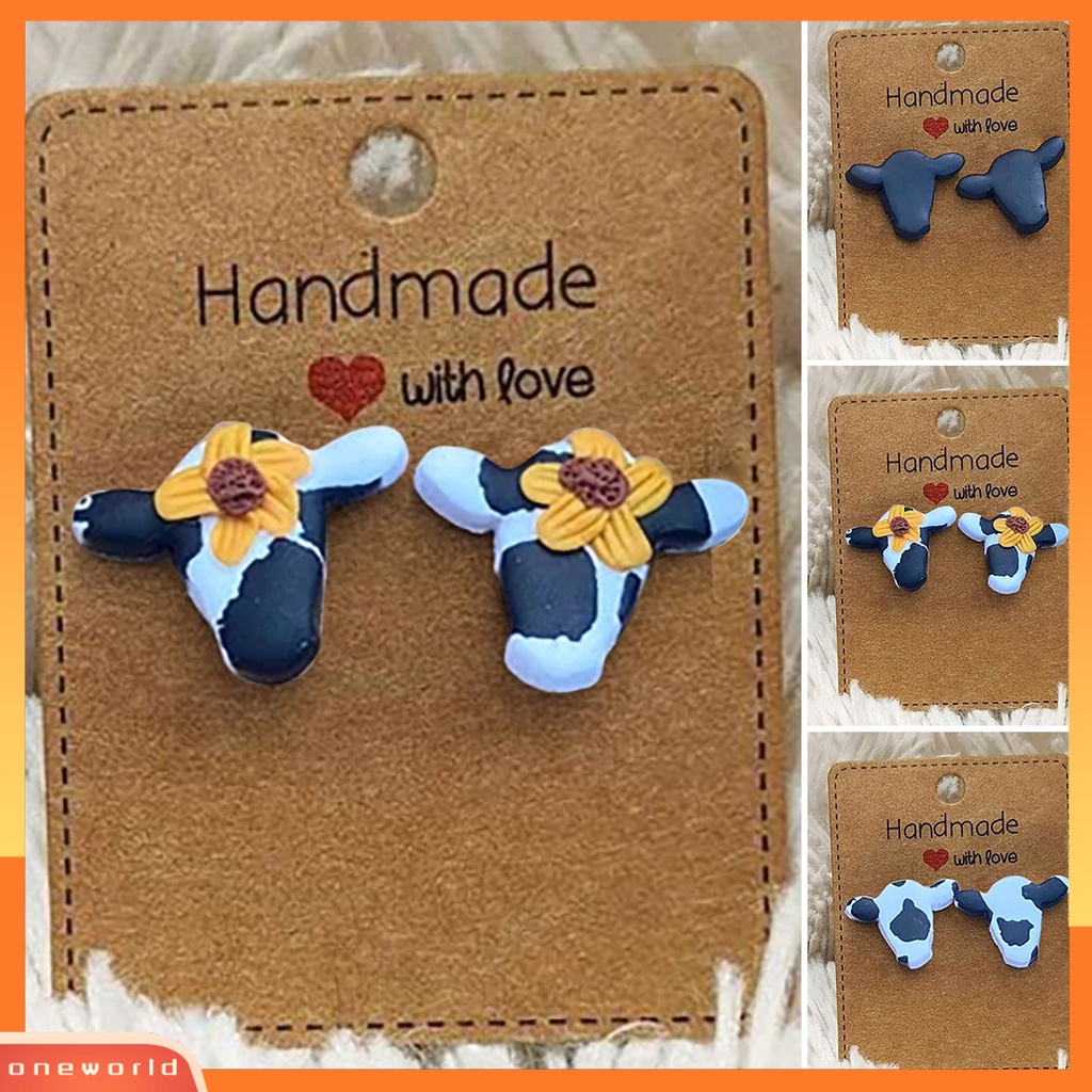 [OWR] 1pasang Ear Studs Akrilik Lucu Kecil Padat Kepribadian Hadiah Hypoallergenic Dairy Cow Shape Women Earrings Fashion Jewelry