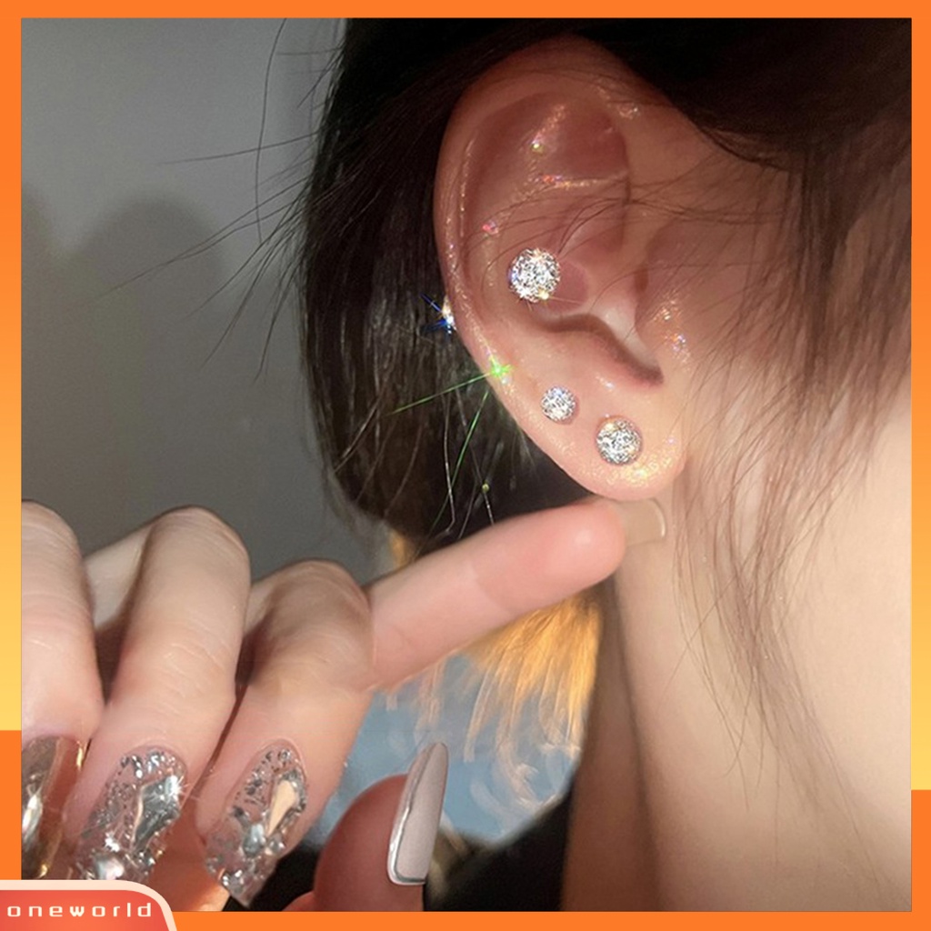 [OWR] 1pasang Ear Studs4Per5/6mm Kepala Ganda Sekrup Belakang Hypoallergenic Kecil Shiny Cubic Zirconia Women Earrings Fashion Jewelry