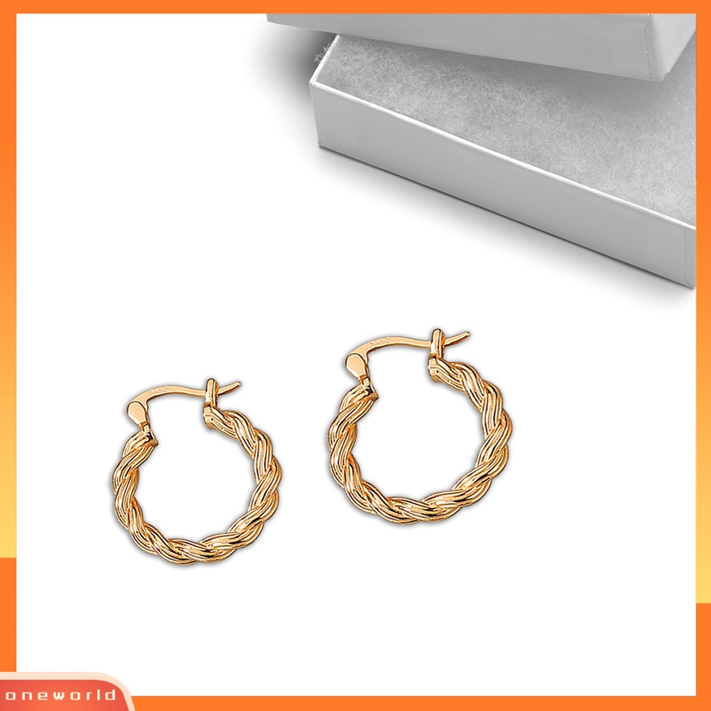 [OWR] 1pasang Desain Gesper Telinga Tindik Anting Hoop Wanita Retro Braided Twist Round Earrings Aksesoris Perhiasan